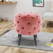 Load image into Gallery viewer, Round Velvet Buttoned Footstool