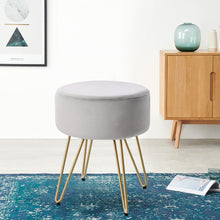 Load image into Gallery viewer, Soft Velvet Round Dressing Table Stool with Wire Legs