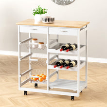 Load image into Gallery viewer, Rolling Kitchen Cart Storage Cabinet Trolley Wood Drawers Shelf Worktop w/ Wine Racks