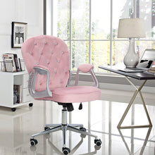 Load image into Gallery viewer, Buttoned Swivel Gas Lift Office Chair with Chrome Feet - Pink Velvet