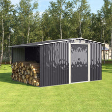 Load image into Gallery viewer, 8ft x 4ft Grey Garden Metal Storage Shed With Log Wood Store Room Space