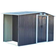 Load image into Gallery viewer, 8ft x 4ft Grey Garden Metal Storage Shed With Log Wood Store Room Space
