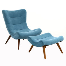 Load image into Gallery viewer, Modern Buttoned Linen Fabric Accent Chair with Footstool