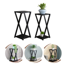 Load image into Gallery viewer, 2 Tier Black Metal Plant Stand for Garden Corner Display