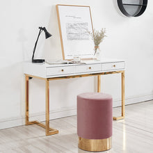 Load image into Gallery viewer, Round Velvet Dressing Footstool with Gold-Plated Bottom