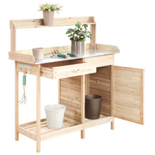 Load image into Gallery viewer, Garden Wooden Potting Plant Work Station Workbench With Cabinet