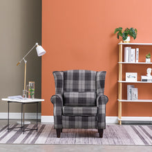 Load image into Gallery viewer, Wing Back Armchair Fabric Tartan Accent Chair Grey