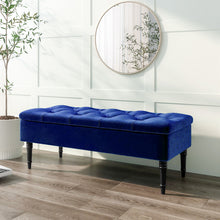 Load image into Gallery viewer, Livingandhome Buttoned Velvet Storage Ottoman Bench with Rubberwood Legs