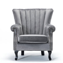 Load image into Gallery viewer, Linen Fabric Wing Back Armchair Upholstery Light Grey