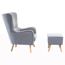 Load image into Gallery viewer, Fabric Armchair Wing Back with Footstool Light Grey