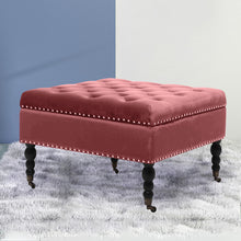 Load image into Gallery viewer, 74CM Velvet Square Storage Footstool With 4 Casters, Watermelon Red