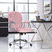 Load image into Gallery viewer, Buttoned Swivel Gas Lift Office Chair with Chrome Feet - Pink Velvet