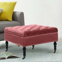 Load image into Gallery viewer, 74CM Velvet Square Storage Footstool With 4 Casters, Watermelon Red