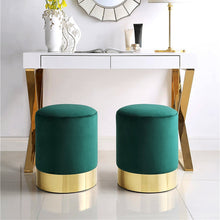 Load image into Gallery viewer, Round Velvet Dressing Footstool with Gold-Plated Bottom