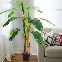 Load image into Gallery viewer, Lifelike Banana Artificial Tree 3 Trunk in Black Planter