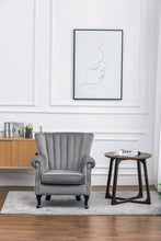 Load image into Gallery viewer, Linen Fabric Wing Back Armchair Upholstery Light Grey