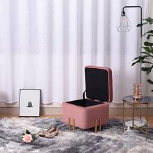 Load image into Gallery viewer, Pink Square Storage Footstool with Gold Metal Legs