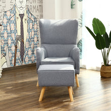 Load image into Gallery viewer, Fabric Armchair Wing Back with Footstool Light Grey