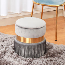 Load image into Gallery viewer, Storage Round Tassels Footstool Upholstered Ottoman