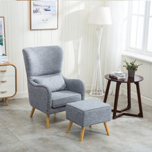 Load image into Gallery viewer, Fabric Armchair Wing Back with Footstool Light Grey
