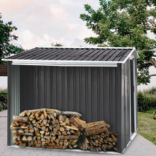 Load image into Gallery viewer, Garden Metal Storage Shed with Log Storage