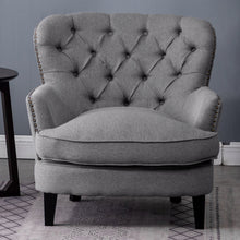 Load image into Gallery viewer, Classic Linen Armchair with Wooden Legs