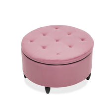 Load image into Gallery viewer, 80CM Round Velvet Storage Footstool, Pink