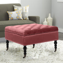 Load image into Gallery viewer, 74CM Velvet Square Storage Footstool With 4 Casters, Watermelon Red