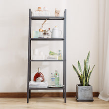 Load image into Gallery viewer, 4 Tier Leaning Ladder Bookshelf Shelving Plant Step Rack, Black