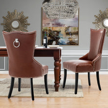 Load image into Gallery viewer, Faux Leather Studded Dining Chair, Reddish brown