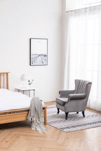 Load image into Gallery viewer, Linen Fabric Wing Back Armchair Upholstery Light Grey