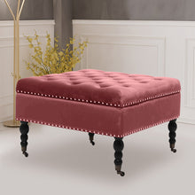 Load image into Gallery viewer, 74CM Velvet Square Storage Footstool With 4 Casters, Watermelon Red