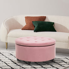 Load image into Gallery viewer, 80CM Round Velvet Storage Footstool, Pink