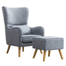 Load image into Gallery viewer, Fabric Armchair Wing Back with Footstool Light Grey