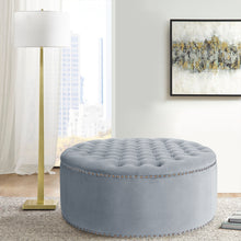 Load image into Gallery viewer, Round Frosted Velvet Ottoman Footstool