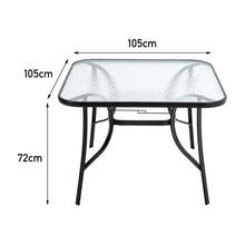 Load image into Gallery viewer, Garden Ripple Glass Square Table With Umbrella Hole, Black Table + 4 Chairs