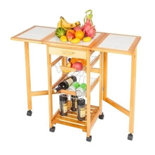 Load image into Gallery viewer, Wooden Drop-Leaf Kitchen Trolley with Wheels