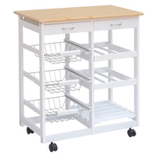 Load image into Gallery viewer, Rolling Kitchen Cart Storage Cabinet Trolley Wood Drawers Shelf Worktop w/ Wine Racks