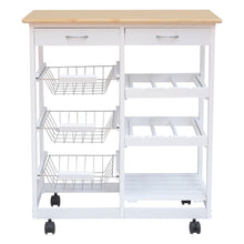 Load image into Gallery viewer, Rolling Kitchen Cart Storage Cabinet Trolley Wood Drawers Shelf Worktop w/ Wine Racks