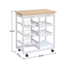 Load image into Gallery viewer, Rolling Kitchen Cart Storage Cabinet Trolley Wood Drawers Shelf Worktop w/ Wine Racks