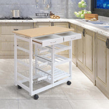 Load image into Gallery viewer, Rolling Kitchen Cart Storage Cabinet Trolley Wood Drawers Shelf Worktop w/ Wine Racks