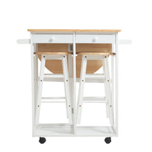 Load image into Gallery viewer, Kitchen Storage Trolley Cart Unit Wood Top Shelf Cupboard Drawer with Stools