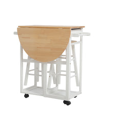Load image into Gallery viewer, Kitchen Storage Trolley Cart Unit Wood Top Shelf Cupboard Drawer with Stools