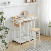 Load image into Gallery viewer, Kitchen Storage Trolley Cart Unit Wood Top Shelf Cupboard Drawer with Stools
