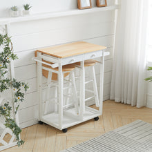 Load image into Gallery viewer, Kitchen Storage Trolley Cart Unit Wood Top Shelf Cupboard Drawer with Stools