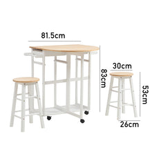 Load image into Gallery viewer, Kitchen Storage Trolley Cart Unit Wood Top Shelf Cupboard Drawer with Stools
