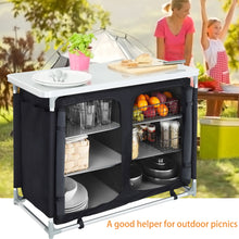 Load image into Gallery viewer, Camping Kitchen Table Portable Cabinet Kitchen Storage Black