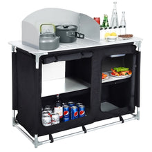 Load image into Gallery viewer, Camping Table Kitchen Stand Unit Storage Portable Outdoor BBQ Black