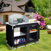 Load image into Gallery viewer, Camping Table Kitchen Stand Unit Storage Portable Outdoor BBQ Black
