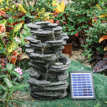 Load image into Gallery viewer, Slat Falls Woodland Water Feature Outdoor Garden LED Fountain Solar Powered